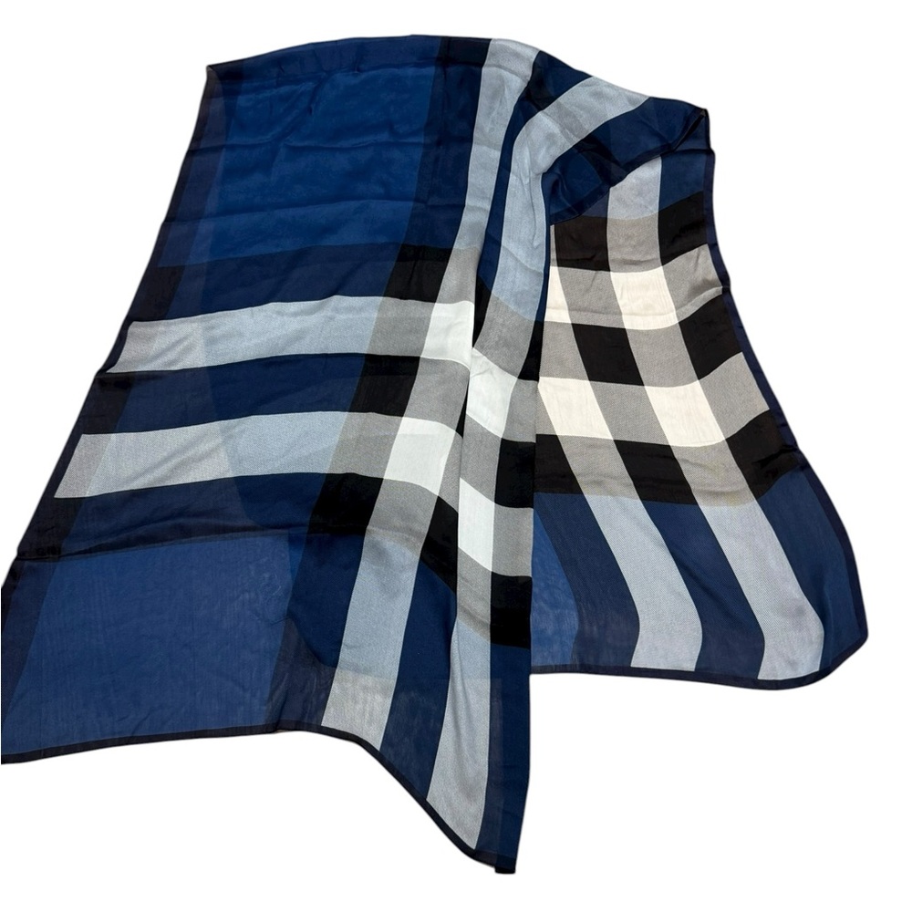 Authentic Burberry Blue and Black Silk Scarf - new without tags!